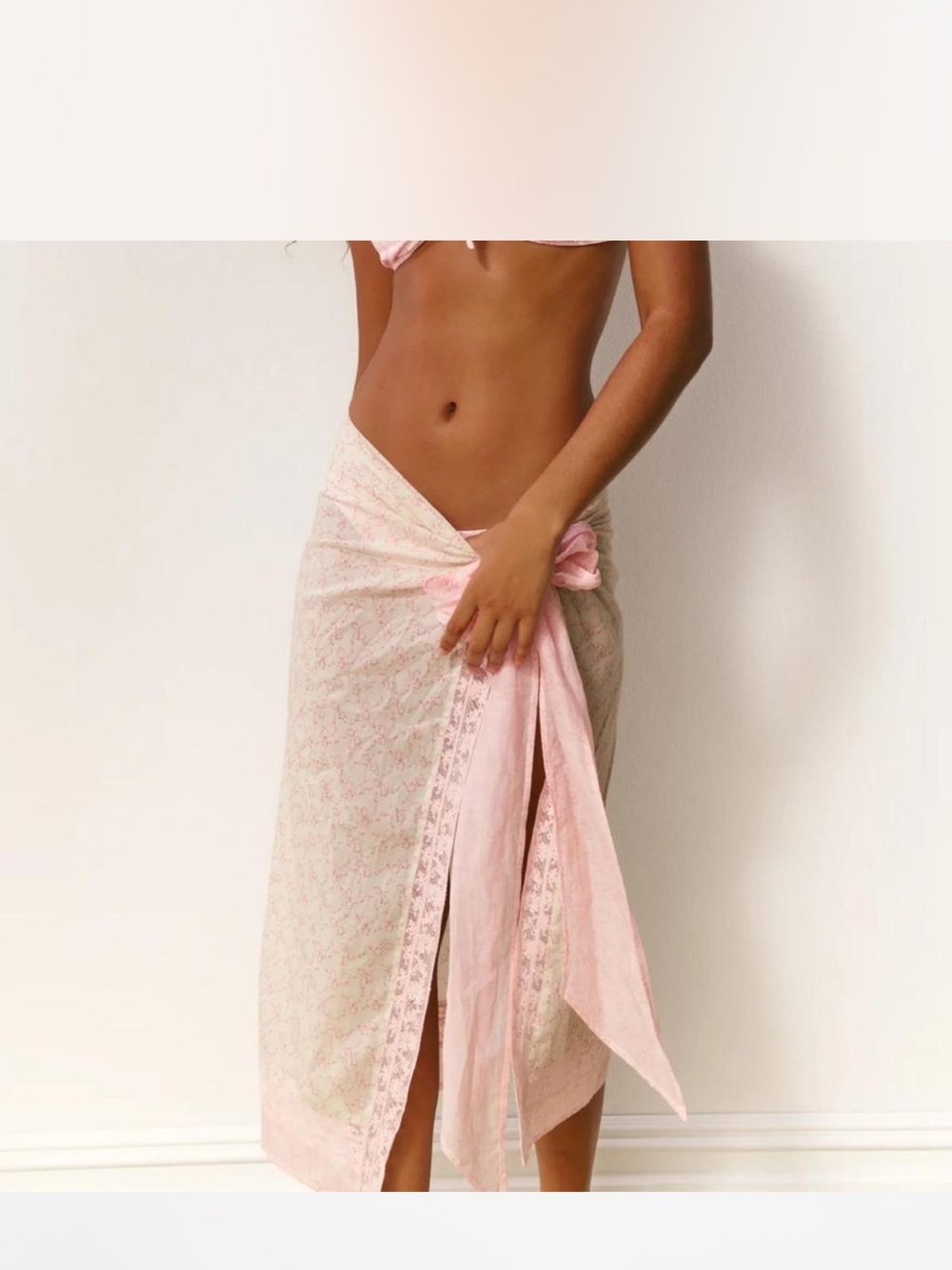 LoveShackFancy Pale Pink Floral Tie-Side Swim Sarong